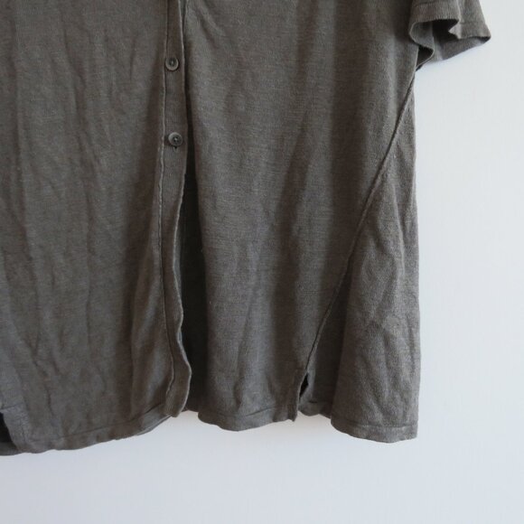 J. JILL Linen Blend Button Front Cardigan in Khaki Green Lagenlook Coastal Sz L - Picture 5 of 14